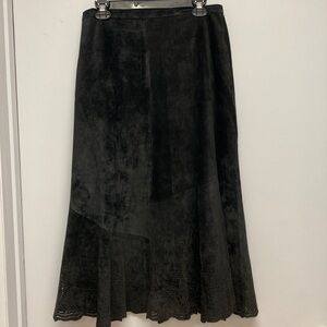 Chico’s Leather Flare Bottom Midi Skirt with Laser Cut Detailed Hem